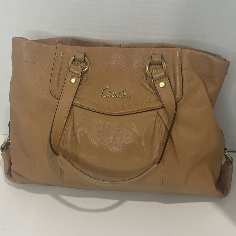 Coach Ashley F19243 Camel Tan Leather Carryall Large Shoulder Bag Purse